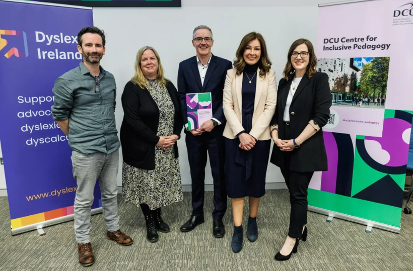 L to R: Donald Ewing, Rosie Bissett (Dyslexia Ireland), Prof. Joe Travers, Dr Aoife Brennan and Dr Paula Lehane (DCU)